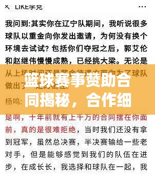 篮球赛事赞助合同揭秘,合作细节全解析!